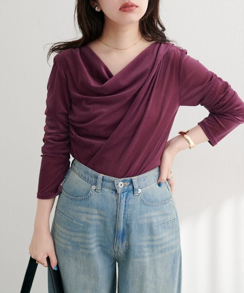 natural couture（ナチュラルクチュール）の「ドレープベロアプルオーバー（Tシャツ/カットソー・レディース・ブラウン/ブラック/ピンク系その他/グレイッシュベージュ/オフホワイト・FREE）」の15枚目の写真