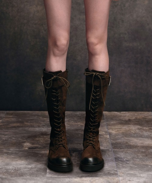 Darian ダリアン レースアップバックルロングブーツ（ブーツ