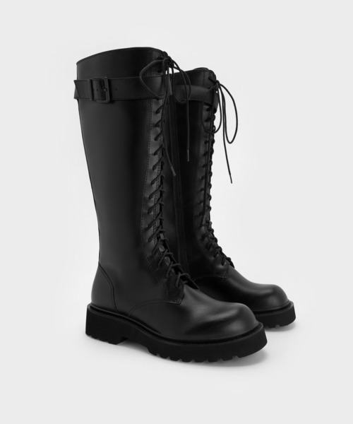 Darian ダリアン レースアップバックルロングブーツ（ブーツ