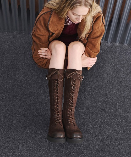 Darian ダリアン レースアップバックルロングブーツ（ブーツ