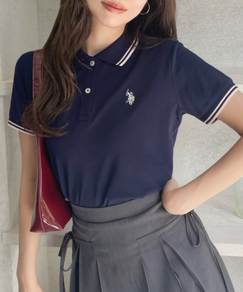 U.S. POLO ASSN.(ユーエスポロアッスン)の「【U.S. POLO ASSN】鹿子 ポロシャツ(ポロシャツ・レディース・ネイビー/アイボリー・M/L)」の1枚目の写真