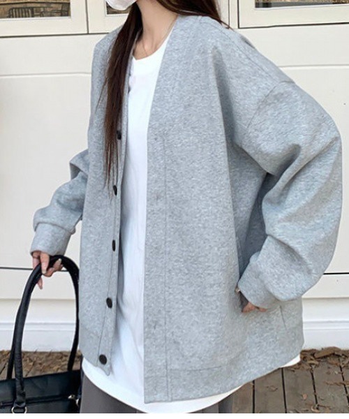 cammie(キャミー)の「オーバーサイズスウェットカーディガン(カーディガン/ボレロ・レディース・アイボリー/ブラック/ライトグレー・M/L)」の1枚目の写真