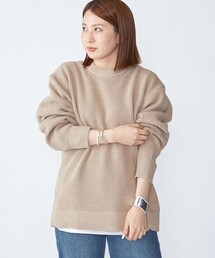【WEB限定】SHIPS: ビッグシルエット クルーネック レイヤード ニット(ニット+ロンT)