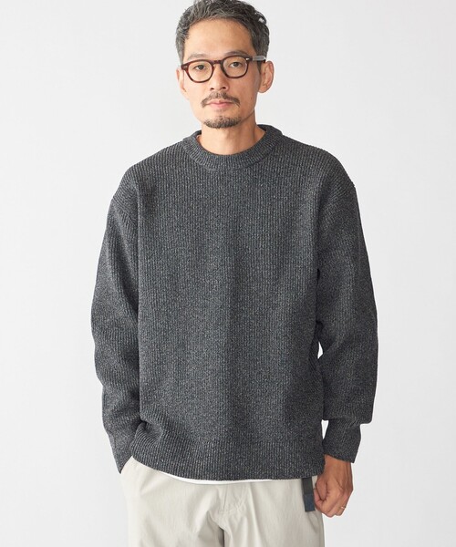 SHIPS(シップス)の「【WEB限定】SHIPS: ビッグシルエット クルーネック レイヤード ニット(ニット+ロンT)(ニット/セーター・メンズ・オリーブ/ブラック/ベージュ/ネイビー・MEDIUM/SMALL/X-LARGE/LARGE)」の1枚目の写真