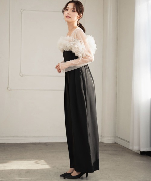 セール】マルチWAY チュールフリル オールインワン ロング 結婚式