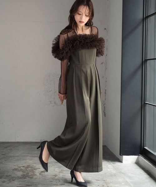 セール】マルチWAY チュールフリル オールインワン ロング 結婚式