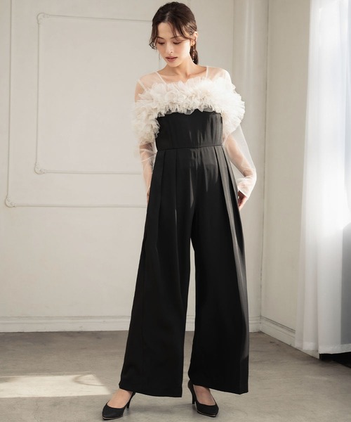 【オケージョン】【結婚式】【パーティ】シースルー フリル オールインワン select MOCA（セレクトモカ） オールインワン 「オケージョン/結婚式