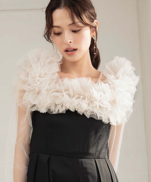 girl（ガール）の「[低身長/大きいサイズあり（～3L）]マルチWAY チュールフリル オールインワン パンツドレス 結婚式 パーティードレス オケージョンドレス パンツスタイル シアー お呼ばれ 二次会 成人式 同窓会 謝恩会（パンツドレス・レディース・グレー/ブラック/カーキ・2L/L/M/S/XS.P/3L）」の9枚目の写真