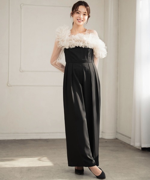 girl（ガール）の「[低身長/大きいサイズあり（～3L）]マルチWAY チュールフリル オールインワン パンツドレス 結婚式 パーティードレス オケージョンドレス パンツスタイル シアー お呼ばれ 二次会 成人式 同窓会 謝恩会（パンツドレス・レディース・グレー/ブラック/カーキ・2L/L/M/S/XS.P/3L）」の6枚目の写真