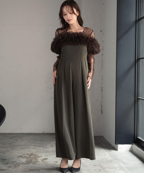 girl（ガール）の「[低身長/大きいサイズあり（～3L）]マルチWAY チュールフリル オールインワン パンツドレス 結婚式 パーティードレス オケージョンドレス パンツスタイル シアー お呼ばれ 二次会 成人式 同窓会 謝恩会（パンツドレス・レディース・グレー/ブラック/カーキ・2L/L/M/S/XS.P/3L）」の19枚目の写真