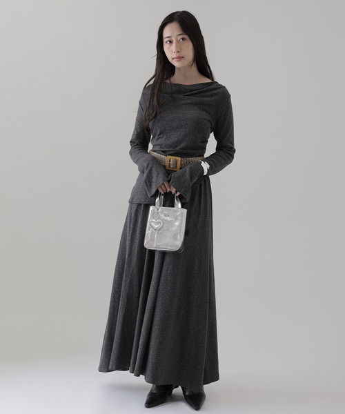 SUWDEE(スーディー)の「asymmetry belted tops setup(セットアップ・レディース・チャコールグレー/ブラック・S)」の1枚目の写真
