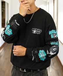 袖ロゴ グラフィック 長袖Tシャツ ドーナツ オバケ