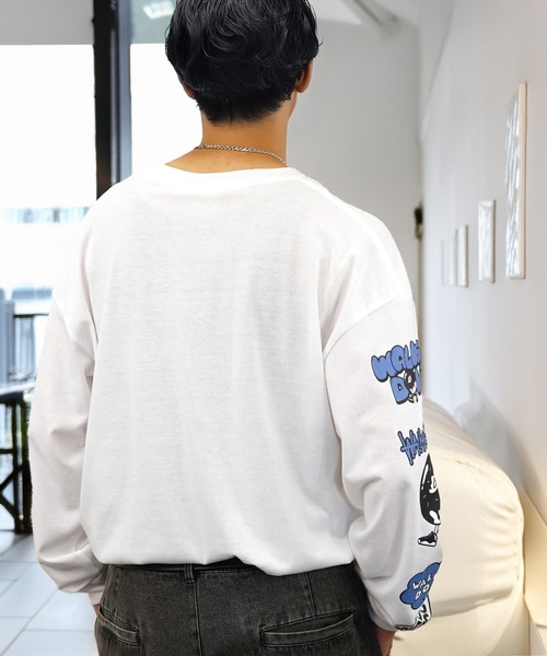 L'atelier(ラトリエ)の「袖ロゴ グラフィック 長袖Tシャツ ドーナツ オバケ(Tシャツ/カットソー・メンズ・ブラック系その他2/ホワイト系3/ブラック系その他3/オリーブ系3/ブラック系3/ブラック系2/ホワイト系2・L/M/LL)」の10枚目の写真