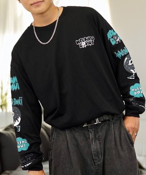 L'atelier(ラトリエ)の「袖ロゴ グラフィック 長袖Tシャツ ドーナツ オバケ(Tシャツ/カットソー・メンズ・ブラック系その他2/ホワイト系3/ブラック系その他3/オリーブ系3/ブラック系3/ブラック系2/ホワイト系2・L/M/LL)」の13枚目の写真
