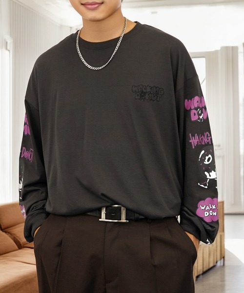 L'atelier(ラトリエ)の「袖ロゴ グラフィック 長袖Tシャツ ドーナツ オバケ(Tシャツ/カットソー・メンズ・ブラック系その他2/ホワイト系3/ブラック系その他3/オリーブ系3/ブラック系3/ブラック系2/ホワイト系2・L/M/LL)」の11枚目の写真