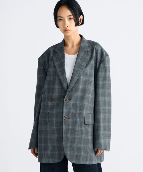 EDITION（エディション）の「Super140's ウールトロピカル チェックオーバーサイズドジャケット（テーラードジャケット・レディース・グレー系その他・34/36）」の3枚目の写真