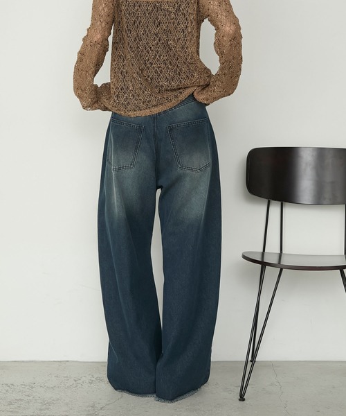 forksy.】裾フリンジカーブバレルレッグデニムパンツ / 速乾