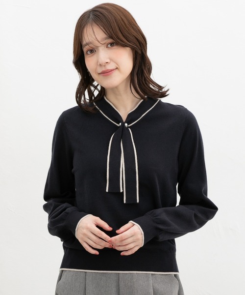 Honeys（ハニーズ）の「【しなやかニット・ヒアルロン酸加工】ヒアルロン酸配色ボウタイニット（ニット/セーター・レディース・ボルドー/ネイビー/サックスブルー/アイボリー・S/M/LL/L/3L）」の14枚目の写真