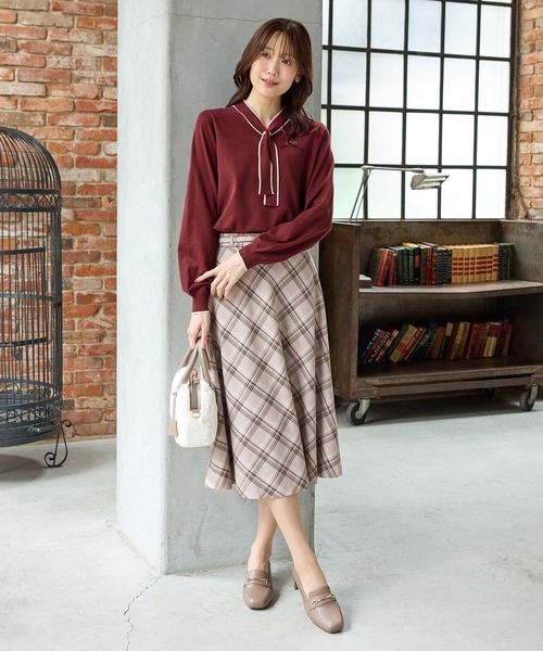 しなやかニット・ヒアルロン酸加工】ヒアルロン酸配色ボウタイニット