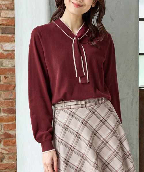 Honeys（ハニーズ）の「【しなやかニット・ヒアルロン酸加工】ヒアルロン酸配色ボウタイニット（ニット/セーター・レディース・ボルドー/ネイビー/サックスブルー/アイボリー・S/M/LL/L/3L）」の17枚目の写真