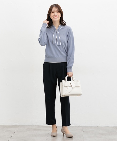 Honeys（ハニーズ）の「【しなやかニット・ヒアルロン酸加工】ヒアルロン酸配色ボウタイニット（ニット/セーター・レディース・ボルドー/ネイビー/サックスブルー/アイボリー・S/M/LL/L/3L）」の18枚目の写真