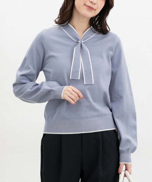 Honeys（ハニーズ）の「【しなやかニット・ヒアルロン酸加工】ヒアルロン酸配色ボウタイニット（ニット/セーター・レディース・ボルドー/ネイビー/サックスブルー/アイボリー・S/M/LL/L/3L）」の19枚目の写真