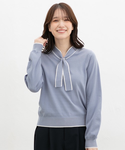 Honeys（ハニーズ）の「【しなやかニット・ヒアルロン酸加工】ヒアルロン酸配色ボウタイニット（ニット/セーター・レディース・ボルドー/ネイビー/サックスブルー/アイボリー・S/M/LL/L/3L）」の20枚目の写真