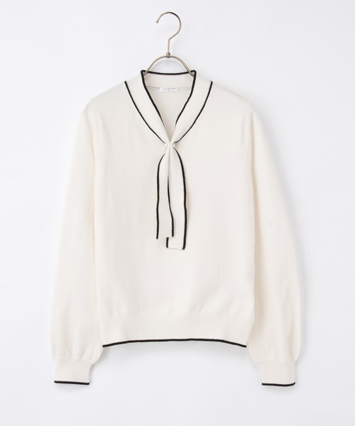 Honeys（ハニーズ）の「【しなやかニット・ヒアルロン酸加工】ヒアルロン酸配色ボウタイニット（ニット/セーター・レディース・ボルドー/ネイビー/サックスブルー/アイボリー・S/M/LL/L/3L）」の21枚目の写真