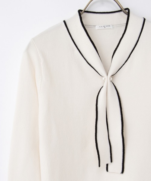 Honeys（ハニーズ）の「【しなやかニット・ヒアルロン酸加工】ヒアルロン酸配色ボウタイニット（ニット/セーター・レディース・ボルドー/ネイビー/サックスブルー/アイボリー・S/M/LL/L/3L）」の22枚目の写真