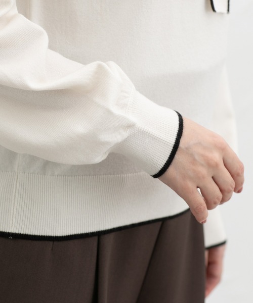 Honeys（ハニーズ）の「【しなやかニット・ヒアルロン酸加工】ヒアルロン酸配色ボウタイニット（ニット/セーター・レディース・ボルドー/ネイビー/サックスブルー/アイボリー・S/M/LL/L/3L）」の5枚目の写真