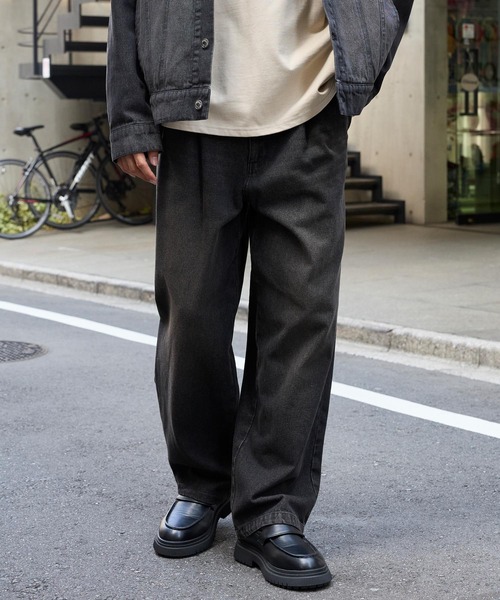 MONO-MART（モノマート）の「<イージーケア/UVカット>ワンタック ファンクショナルファブリックチノパンツ/ヴィンテージライクデニムパンツ（チノパンツ・メンズ・ブラック系/インディゴブルー/ベージュ/チャコール/オリーブ/ブラック・L/M/S）」の2枚目の写真