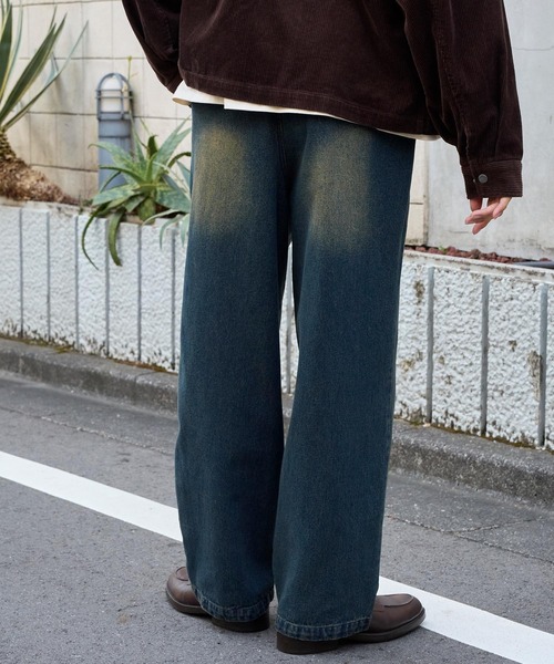 デニムライク チノパンツ（ワイド／ストレート）」系 Lサイズ WEEKIN DENIM チノパン 極太 バギーパンツ 大きいサイズ ウィーキン