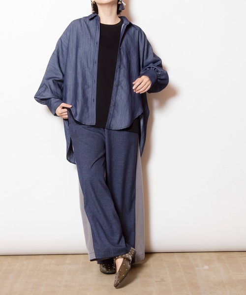OSMOSIS（オズモーシス）の「ドルマンデニムシャツ（シャツ/ブラウス・レディース・ブルー/ブラック・ONE SIZE）」の15枚目の写真