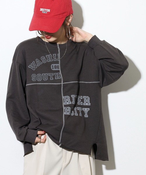 myke(ミーカ)の「myke TC裏毛リメイク風プルオーバー(スウェット・レディース・カーキ/アイボリー/チャコール・M)」の15枚目の写真