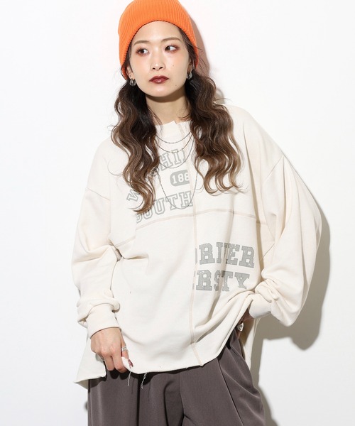 myke(ミーカ)の「myke TC裏毛リメイク風プルオーバー(スウェット・レディース・カーキ/アイボリー/チャコール・M)」の11枚目の写真
