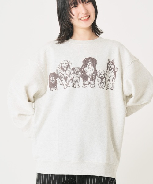 セール】裏起毛モノトーンアニマル柄トレーナー(M1)（スウェット