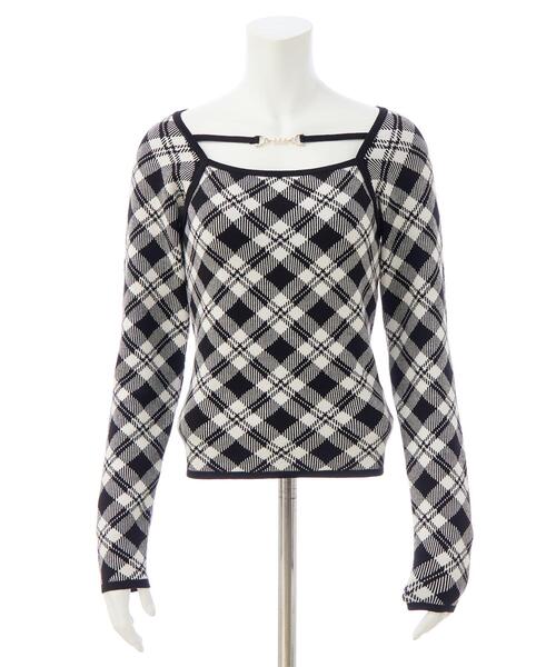 INGNI（イング）の「パールビット付きチェックニット（ニット/セーター・レディース・ベージュ系2/ピンク系2/ブラック×ホワイト・M）」の22枚目の写真