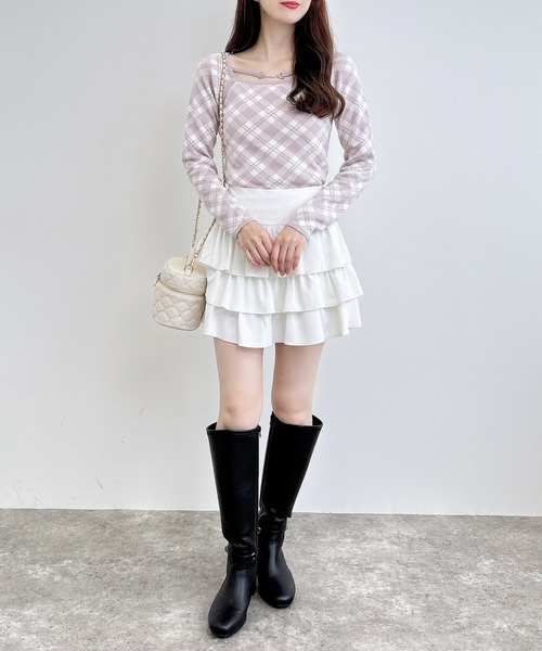 INGNI（イング）の「パールビット付きチェックニット（ニット/セーター・レディース・ベージュ系2/ピンク系2/ブラック×ホワイト・M）」の11枚目の写真