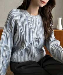 ✖︎ マメクロゴウチ 3D ストライプ ニット プルオーバー セーター 紺 M Mame Kurogouchi マメクロゴウチ 3D Stripe Knited Pullover