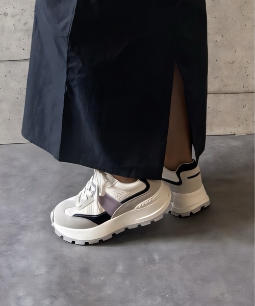 ALL BLACK(オールブラック)の「【軽量/210g/厚底/4.5cm/カップインソール】カラーブロック 厚底スニーカー(スニーカー・レディース・ホワイト×パープル・37/39/38/36)」の6枚目の写真