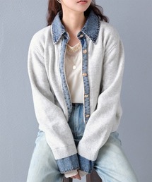 Rejoule（リジュール）の「デニム切替フェイクレイヤードニットカーディガン（カーディガン/ボレロ）」