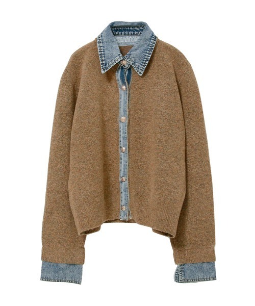 【良品】ナゴンスタンス　ウールボア異素材ミックスカーディガン　ドッキング 良品】ナゴンスタンス ウールボア異素材ミックスカーディガン