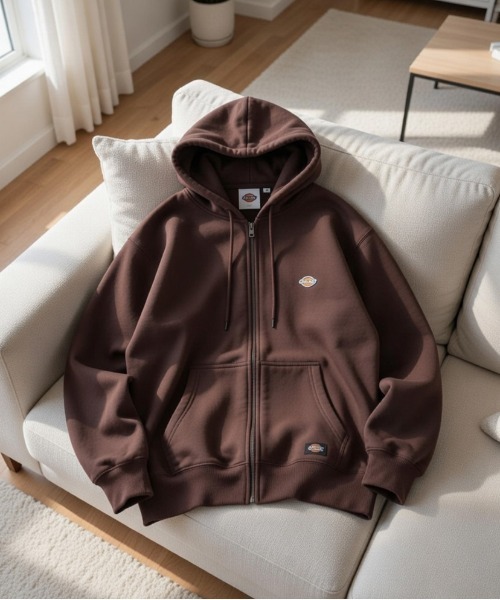 Dickies(ディッキーズ)の「【Dickies/ディッキーズ】裏起毛ワンポイントワッペンフルZIPパーカー(パーカー・メンズ・ブラック/オートミール/ネイビー/ブラウン・M/L/LL)」の3枚目の写真