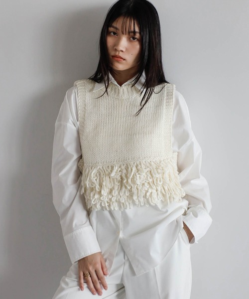 セール】fringe roving knit vest / ロービングフリンジニットベスト