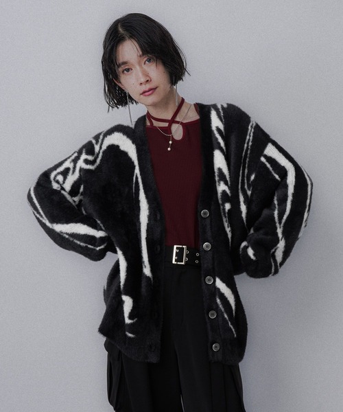 アソートガラシャギーVネックカーディガン(HARE)（カーディガン