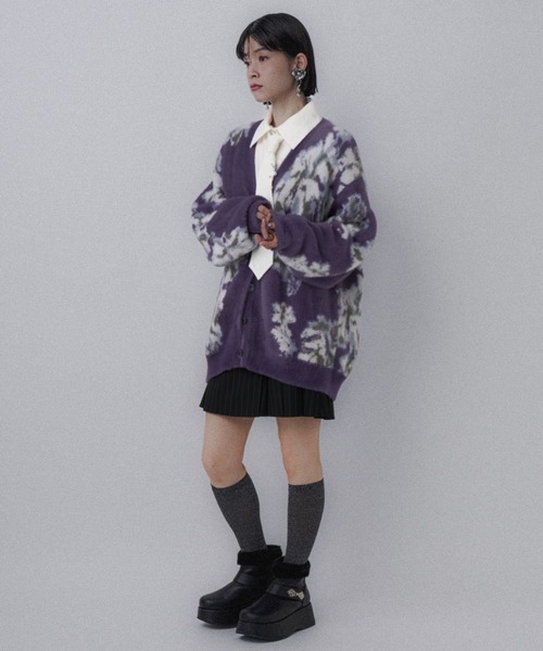 アソートガラシャギーVネックカーディガン(HARE)（カーディガン