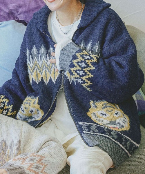 【新品未使用】ニコアンド アニマルカウチンカーディガン　てぃらんだ　てぃら セール】アニマルカウチンカーディガン（ニット/セーター）｜niko and