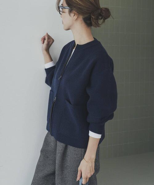 URBAN RESEARCH DOORS(アーバンリサーチドアーズ)の「ニットZIPブルゾン(ニット/セーター・レディース・ベージュ/ネイビー/グレー系その他・MEDIUM)」の12枚目の写真