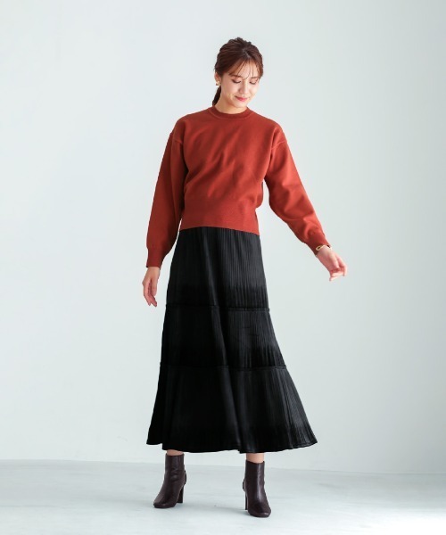 Emilyan(エミリアン)の「【 手洗いできる 】 3段ティアードプリーツベロアスカート(スカート・レディース・ダークブラウン/ブラック・M)」の5枚目の写真