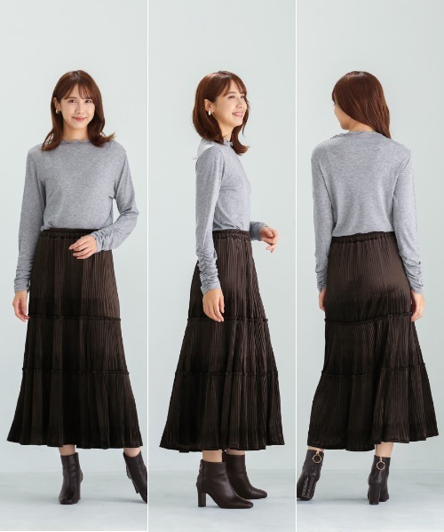 Emilyan(エミリアン)の「【 手洗いできる 】 3段ティアードプリーツベロアスカート(スカート・レディース・ダークブラウン/ブラック・M)」の14枚目の写真